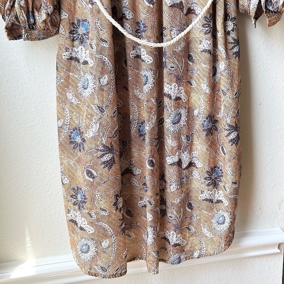 ULLA JOHNSON Agadir Floral Batiste Belted Coverup Midi Dress Brown Blue Sz M - Picture 14 of 16